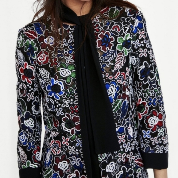 BNWT Zara Floral Embroidered Blazer - M - Picture 1 of 8